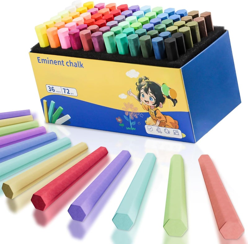 JUN-ELECTRON Washable Sidewalk Chalks Set, Non-Toxic Chalk Paint Bulk for Kids, Oversized Colored Chalk for Painting on Chalkboard, Chalk Pavement and Outdoor Art Play (Multicolor-72pcs) - Image 1